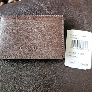 Coach Mahogany brown leather money clip CC holder